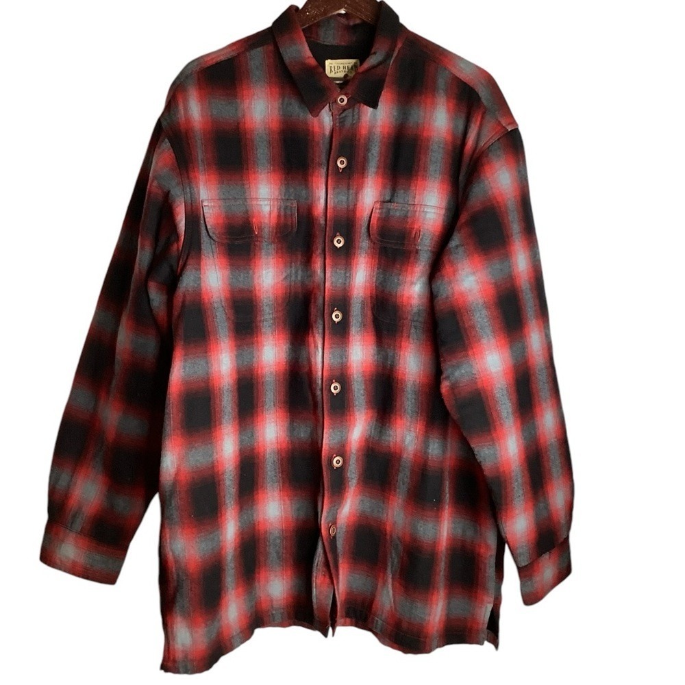 Red Head Brand Co Mens Plaid Long Sleeve Button Up Shirt Red‎ Black Gray Size XL